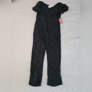 Ivy City Co showstopper black sequin jumpsuit medium nwtgs
